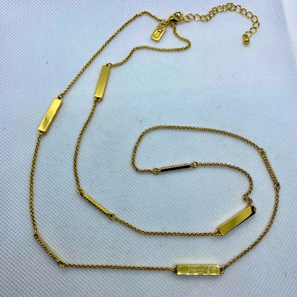 Vintage Kate Spade Gold Tone Bar and Rhinestones Fashion Chain Necklace, 32”